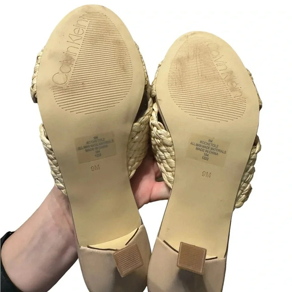 👡 Calvin Klein Woven Raffia Heeled Sandals Beige Size 9 👡 - Picture 4 of 4